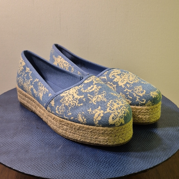 The Pioneer Woman Shoes - Pioneer Woman Alessia Blue Floral Jute Platform Espadrilles Shoes Sz.7M (#1187)